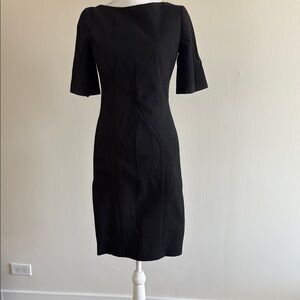 Brooks Brothers Black Midi Ribbed Dress with Bateau Neckline